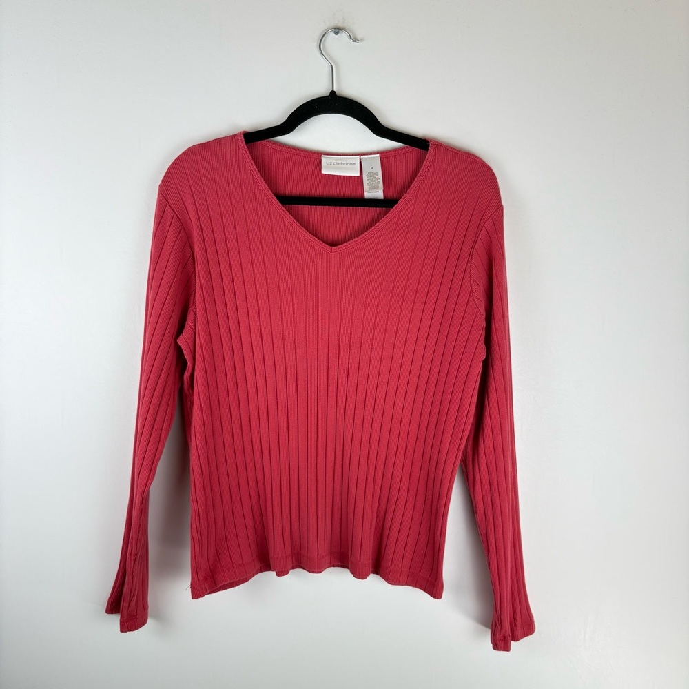 Liz Claiborne Womens Size Medium Sweater Long Sleeve V Neck Red